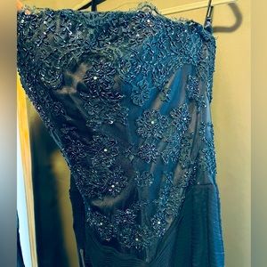 NWT Navy strapless beaded lace corset drop waist formal bride gown